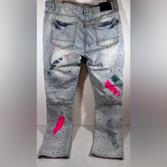 Encrypted Men's Paint Splatter Y2K streetwear denim Jeans 40x34 - Picture 2 of 11